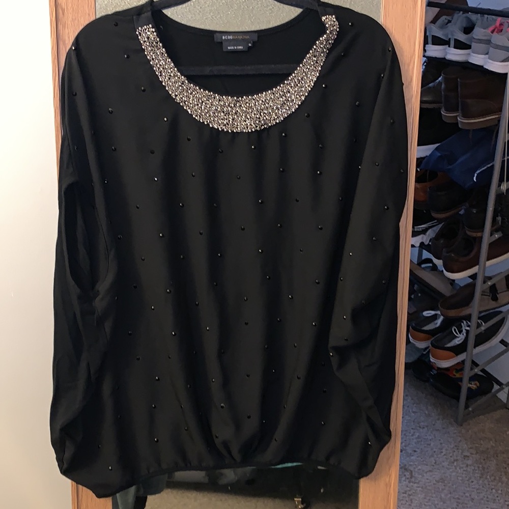 Bcbg stretch cotton blouse with stone details